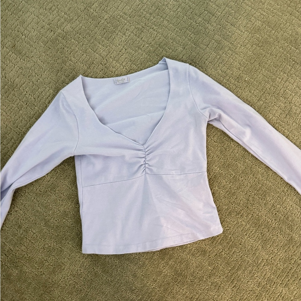 John galt Brandy melville V-Neck Ruched Long Sleeve Top - Light Lavender